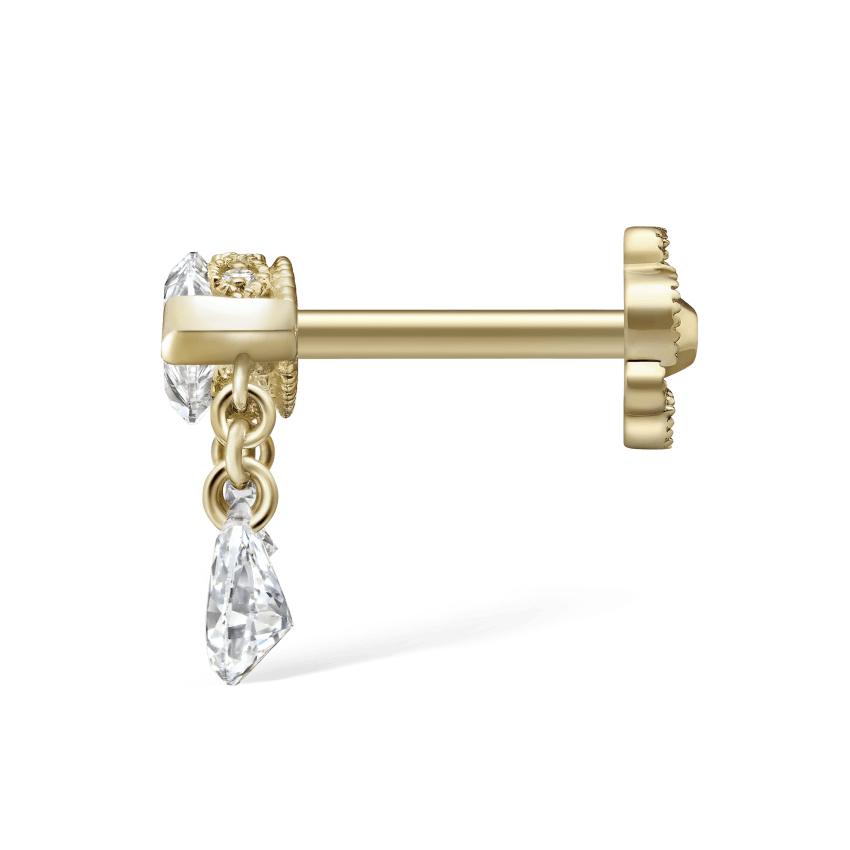 Triple Teardrop Marquise Diamond Threaded Stud Earring