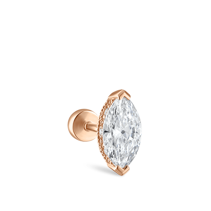 Marquise Diamond Threaded Stud Earring With Titanium Backing