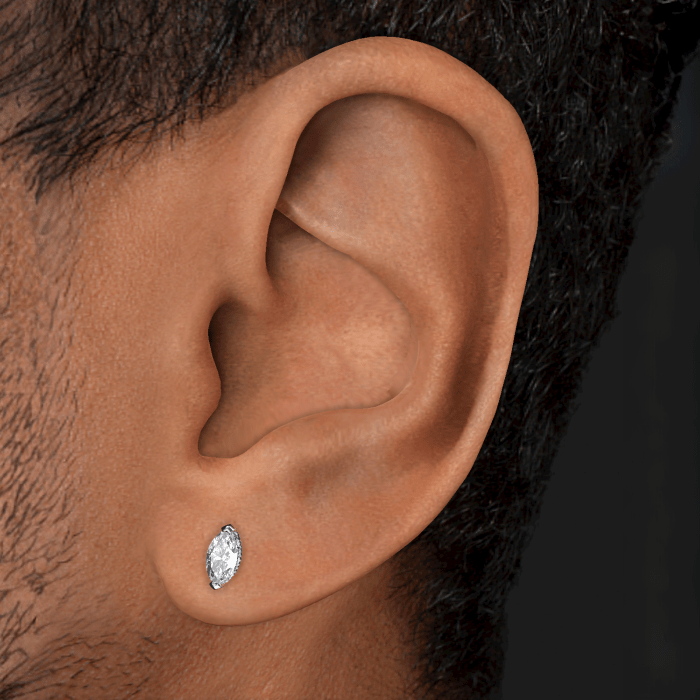 Marquise Diamond Threaded Stud Earring With Titanium Backing
