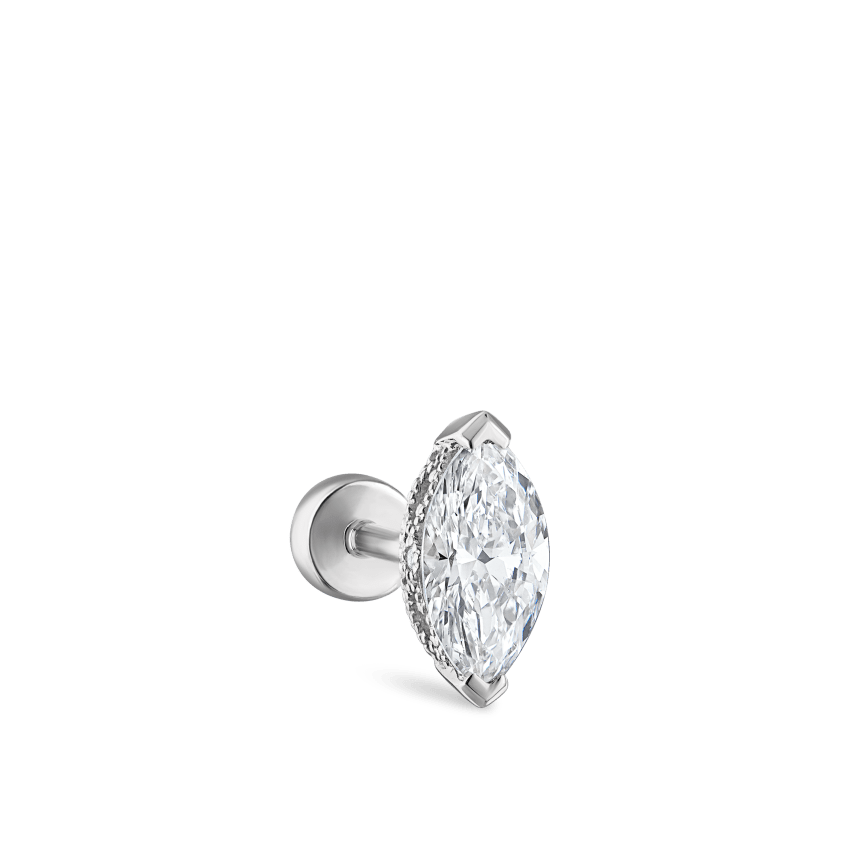 Marquise Diamond Threaded Stud Earring With Titanium Backing