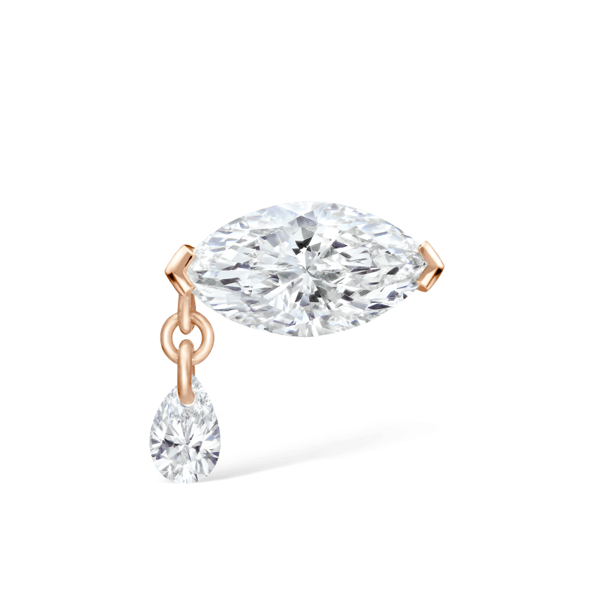 Single Teardrop Marquise Diamond Threaded Stud Earring With Titanium Backing