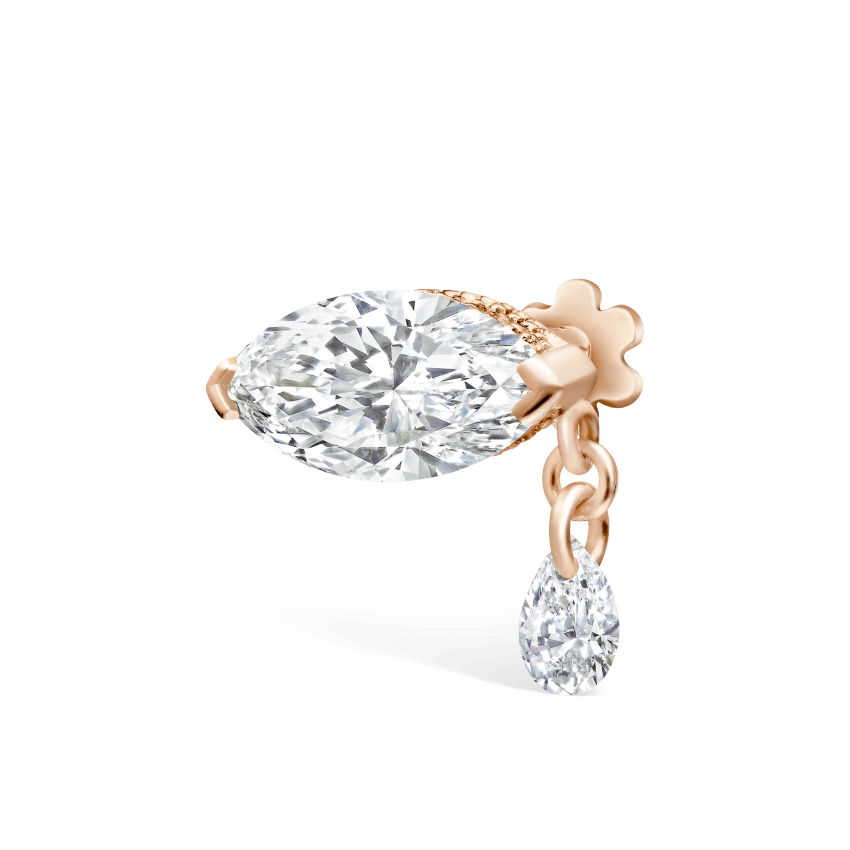 Single Teardrop Marquise Diamond Threaded Stud Earring With Titanium Backing
