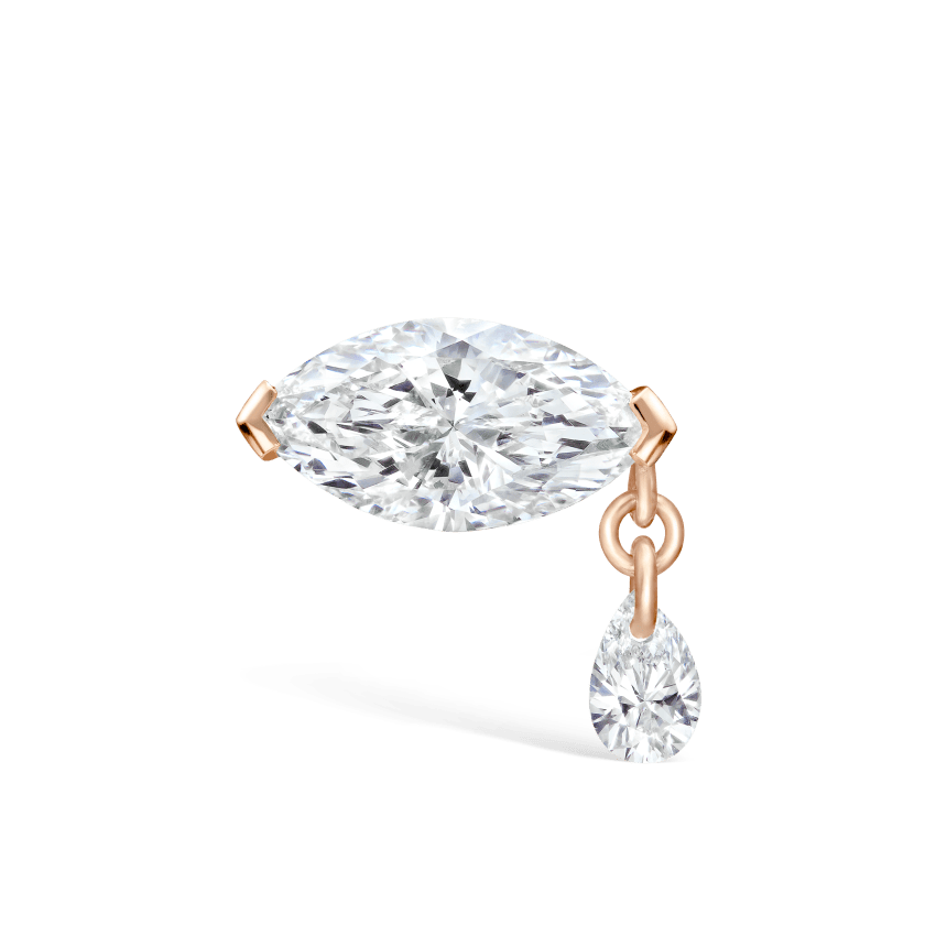 Single Teardrop Marquise Diamond Threaded Stud Earring With Titanium Backing