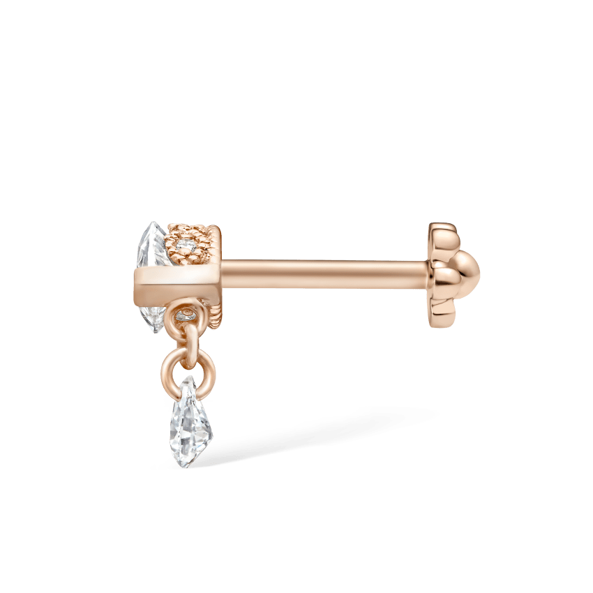 Single Teardrop Marquise Diamond Threaded Stud Earring With Titanium Backing