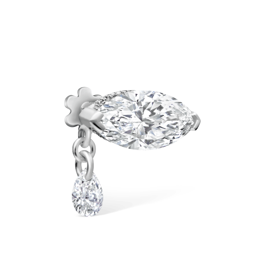 Single Teardrop Marquise Diamond Threaded Stud Earring With Titanium Backing