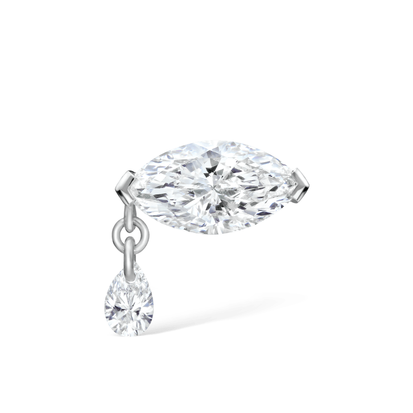 Single Teardrop Marquise Diamond Threaded Stud Earring With Titanium Backing
