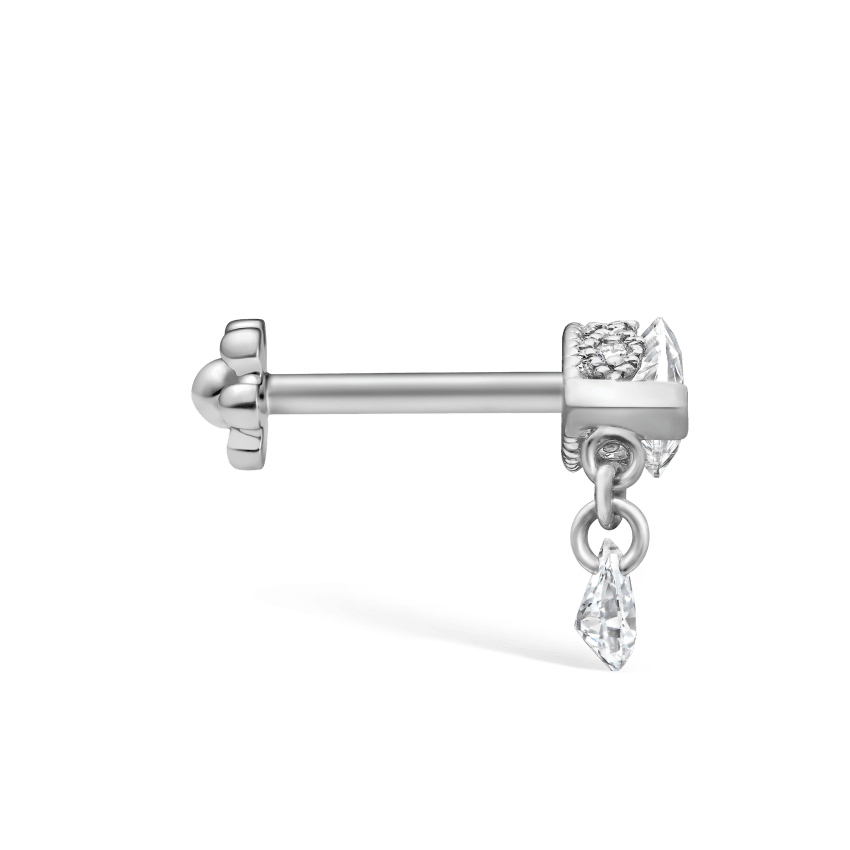 Single Teardrop Marquise Diamond Threaded Stud Earring With Titanium Backing
