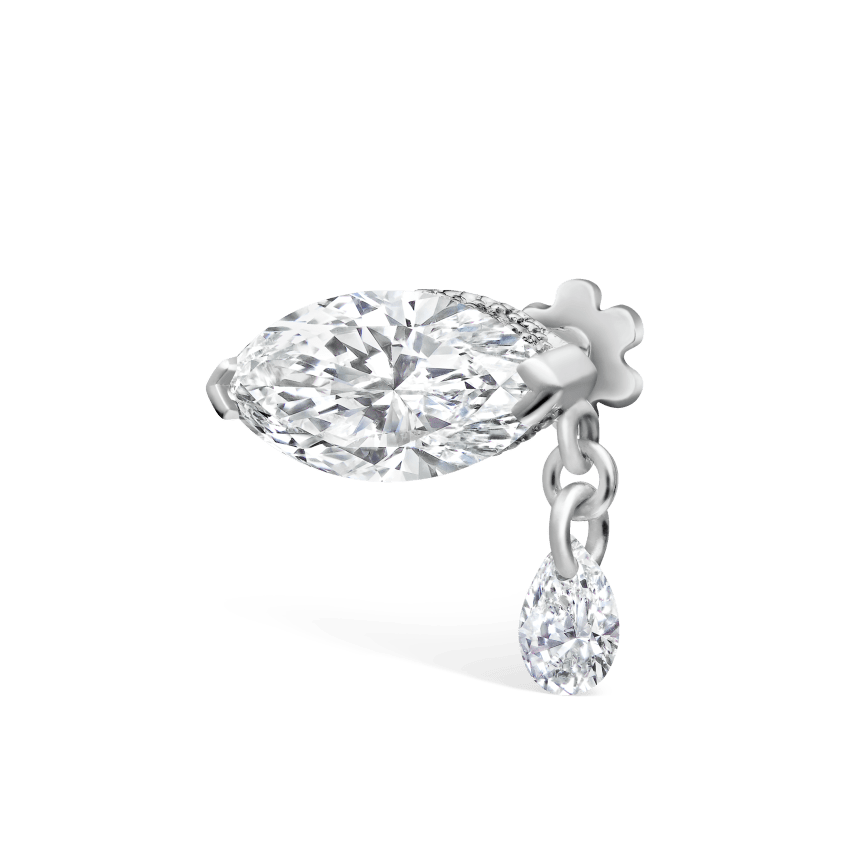Single Teardrop Marquise Diamond Threaded Stud Earring With Titanium Backing