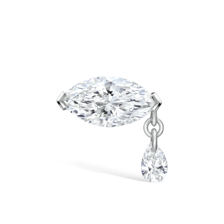 Single Teardrop Marquise Diamond Threaded Stud Earring With Titanium Backing