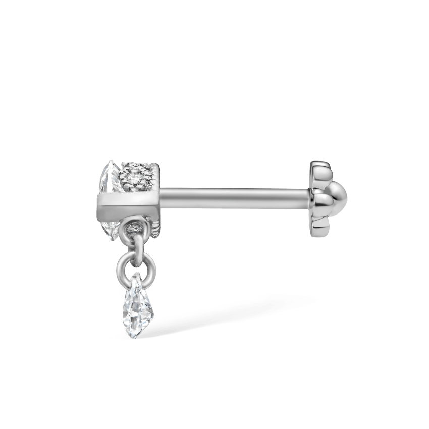 Single Teardrop Marquise Diamond Threaded Stud Earring With Titanium Backing