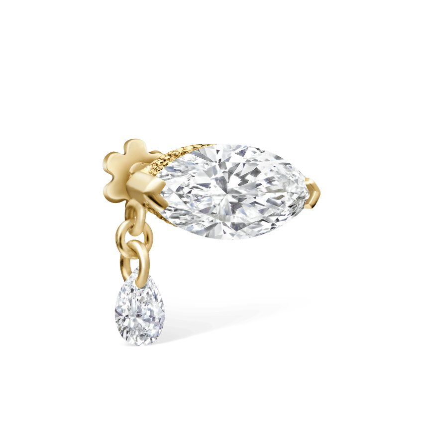 Single Teardrop Marquise Diamond Threaded Stud Earring With Titanium Backing
