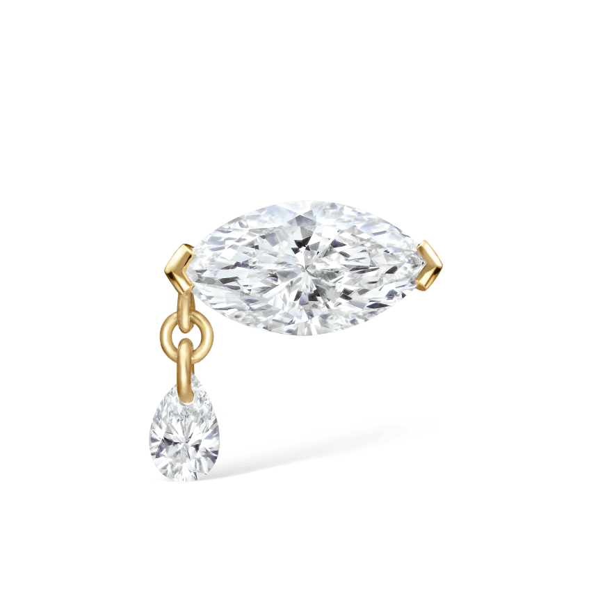 Single Teardrop Marquise Diamond Threaded Stud Earring With Titanium Backing