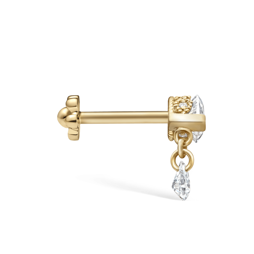 Single Teardrop Marquise Diamond Threaded Stud Earring With Titanium Backing