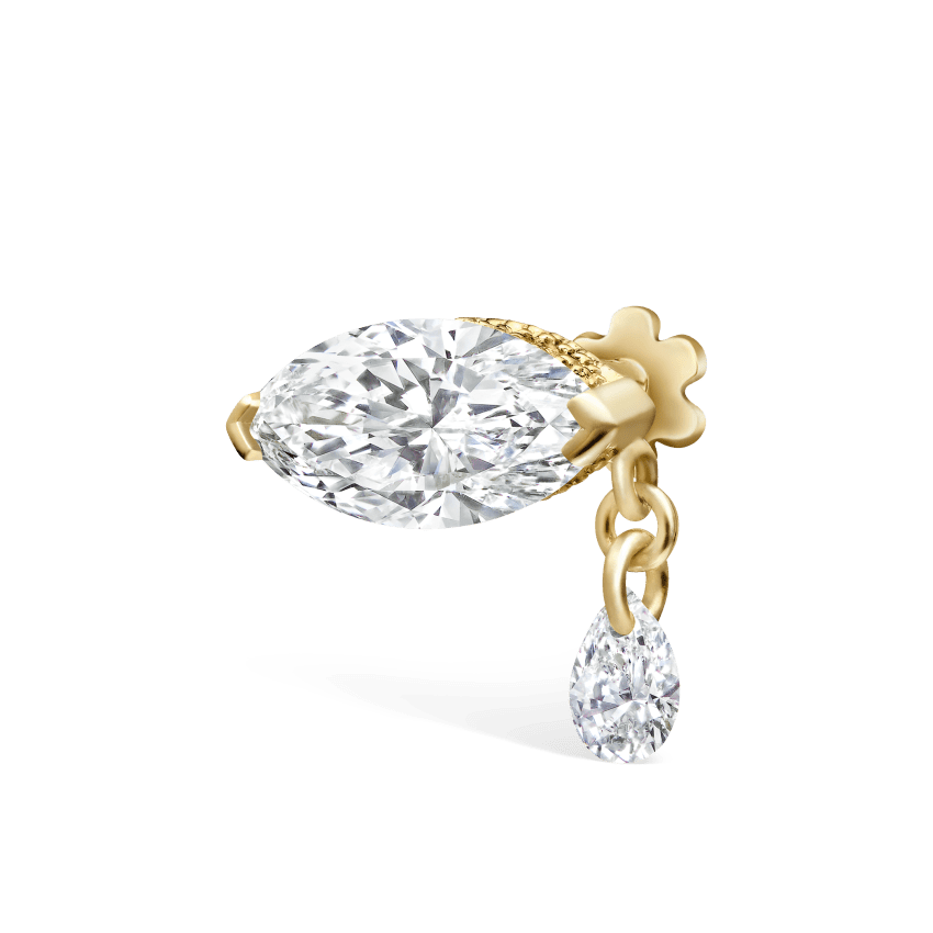 Single Teardrop Marquise Diamond Threaded Stud Earring With Titanium Backing