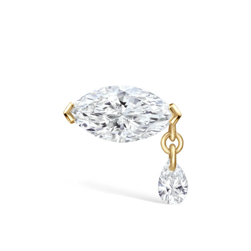 Single Teardrop Marquise Diamond Threaded Stud Earring With Titanium Backing