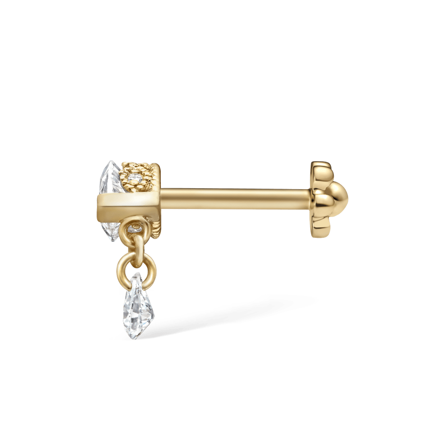 Single Teardrop Marquise Diamond Threaded Stud Earring With Titanium Backing