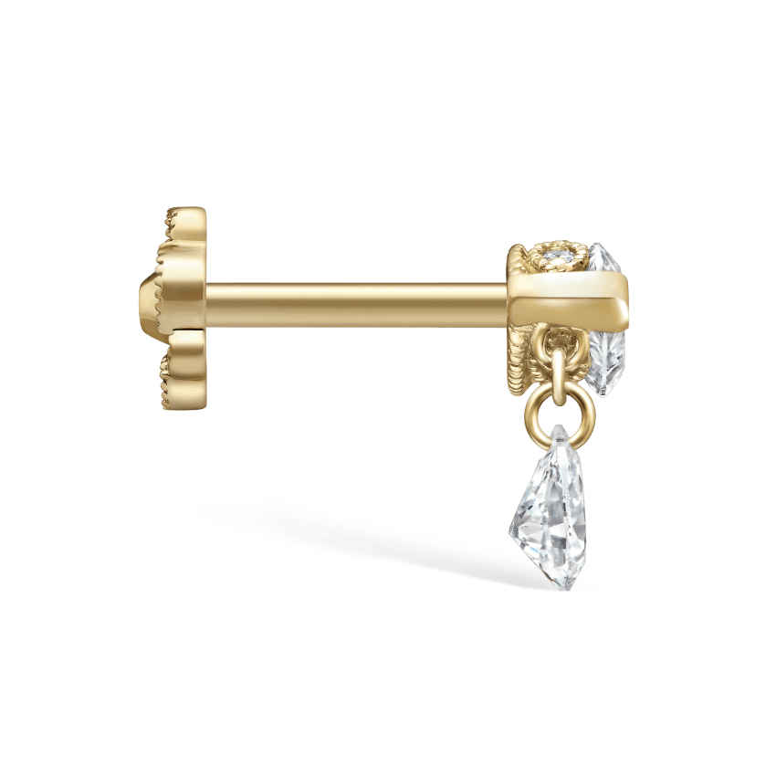 Single Teardrop Marquise Diamond Threaded Stud Earring