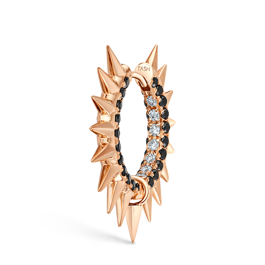 Metal Mohawk with Black and White Diamond Pavé Hoop Earring