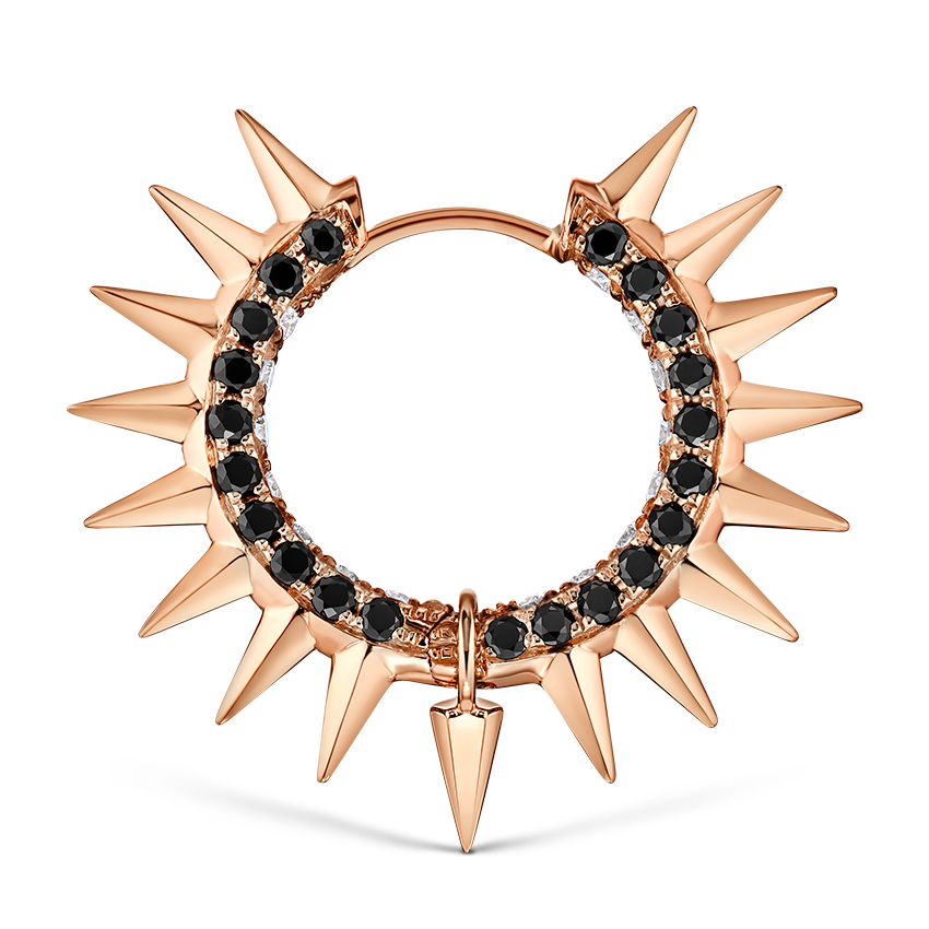 Metal Mohawk with Black and White Diamond Pavé Hoop Earring