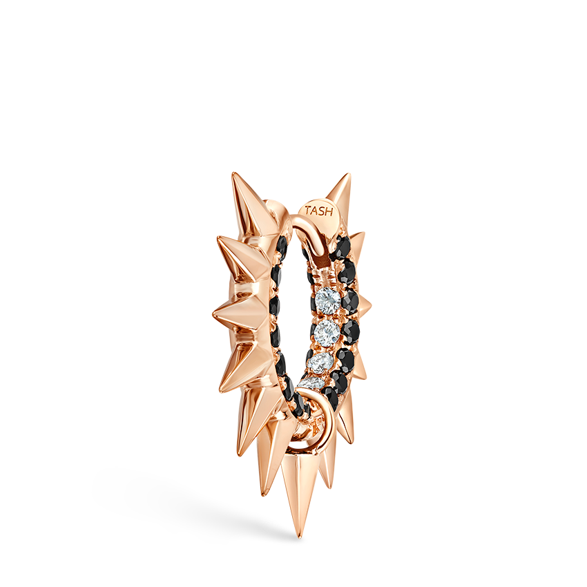 Metal Mohawk with Black and White Diamond Pavé Hoop Earring