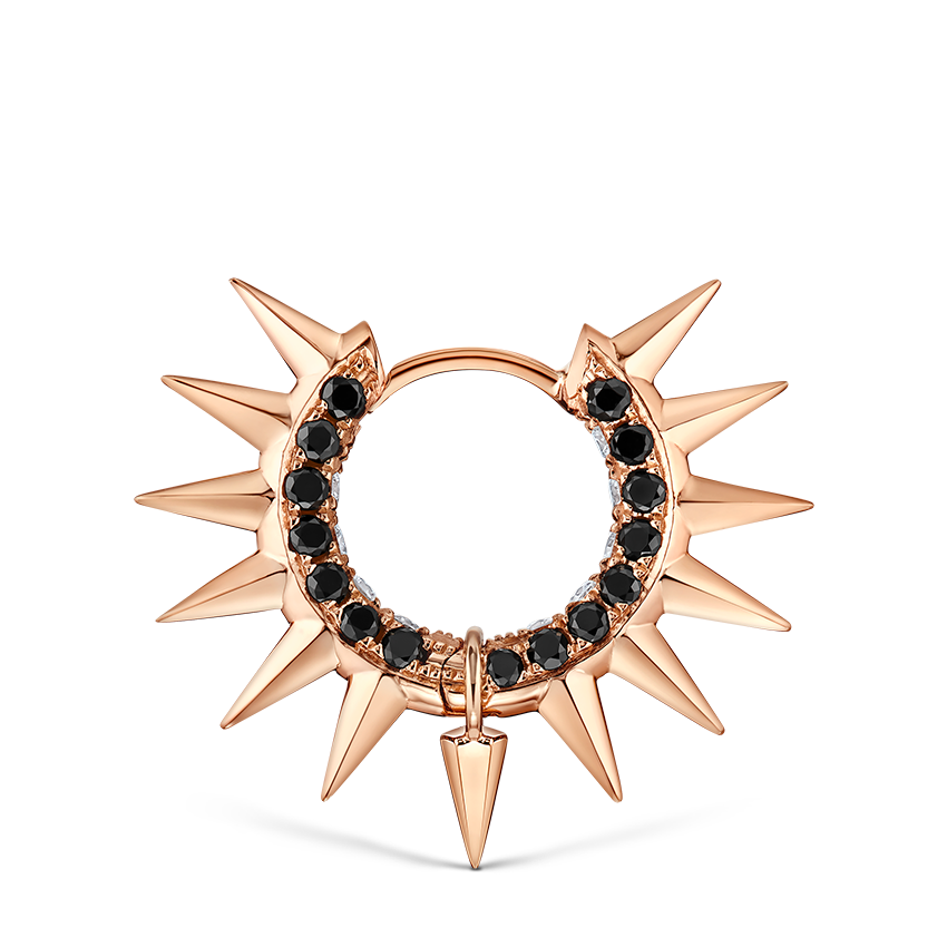 Metal Mohawk with Black and White Diamond Pavé Hoop Earring