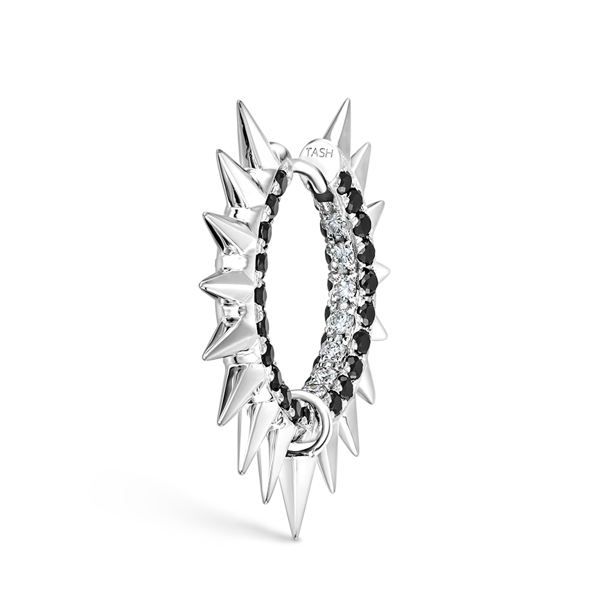 Metal Mohawk with Black and White Diamond Pavé Hoop Earring