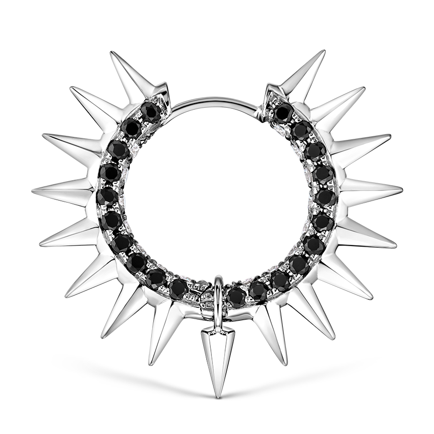 Metal Mohawk with Black and White Diamond Pavé Hoop Earring