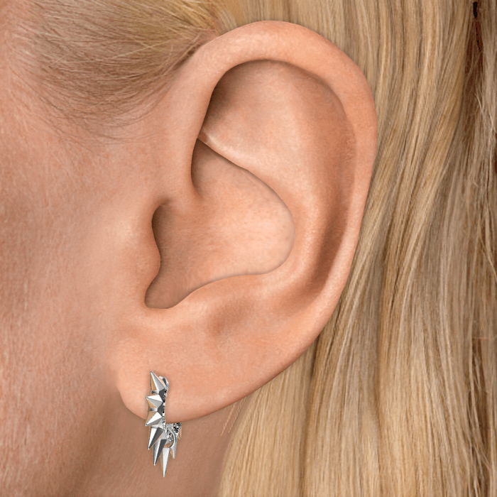 Metal Mohawk with Black and White Diamond Pavé Hoop Earring