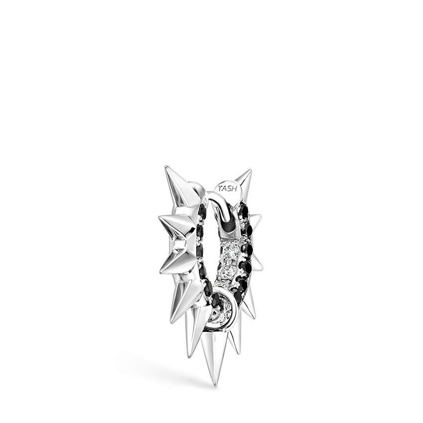Metal Mohawk with Black and White Diamond Pavé Hoop Earring