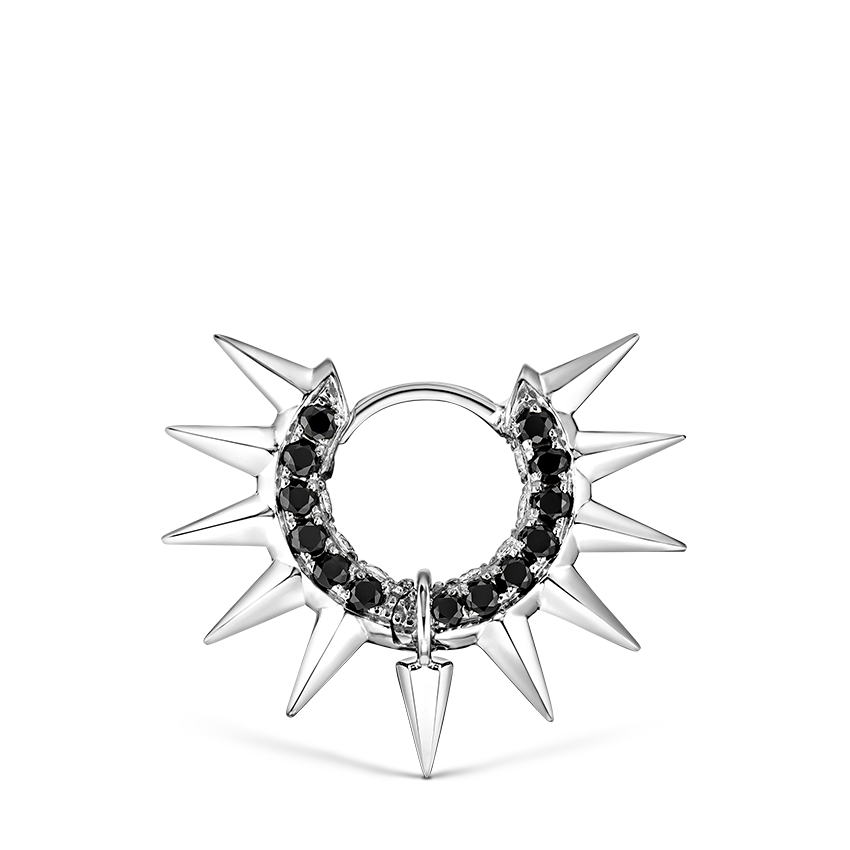 Metal Mohawk with Black and White Diamond Pavé Hoop Earring
