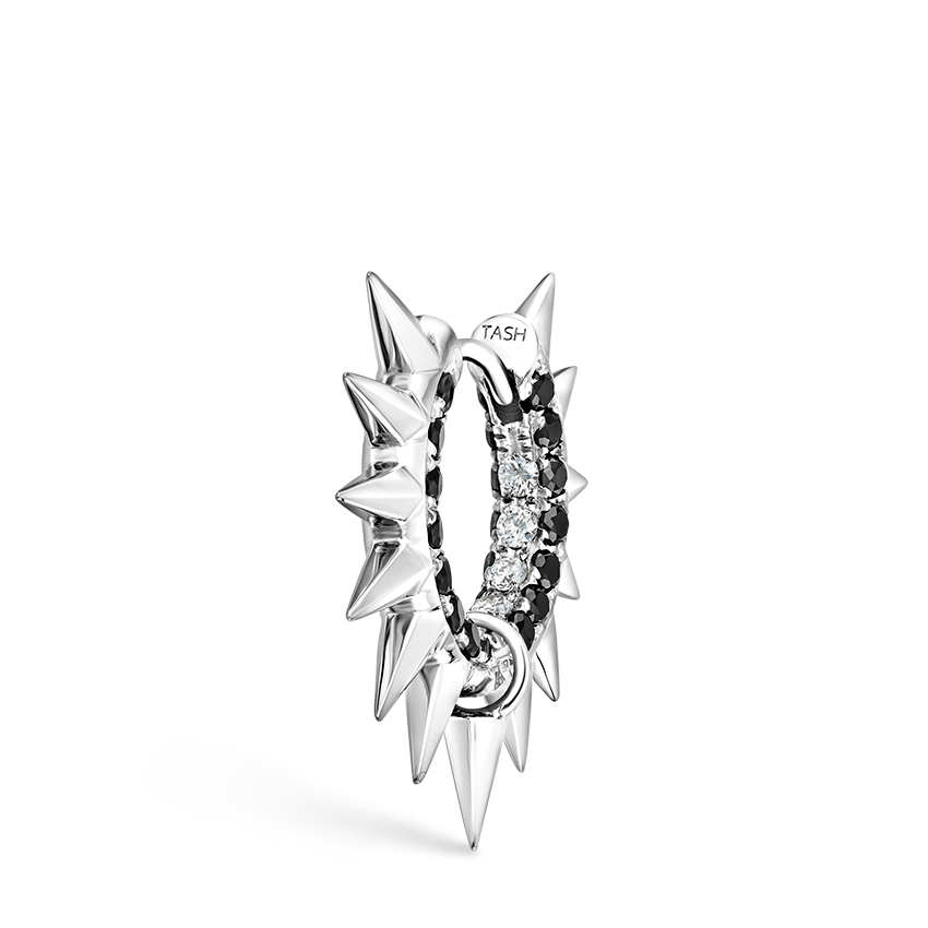 Metal Mohawk with Black and White Diamond Pavé Hoop Earring