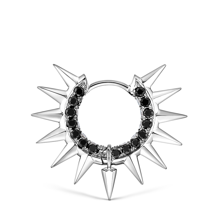 Metal Mohawk with Black and White Diamond Pavé Hoop Earring