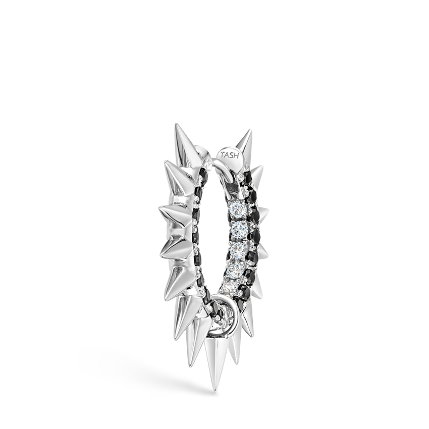 Metal Mohawk with Black and White Diamond Pavé Hoop Earring