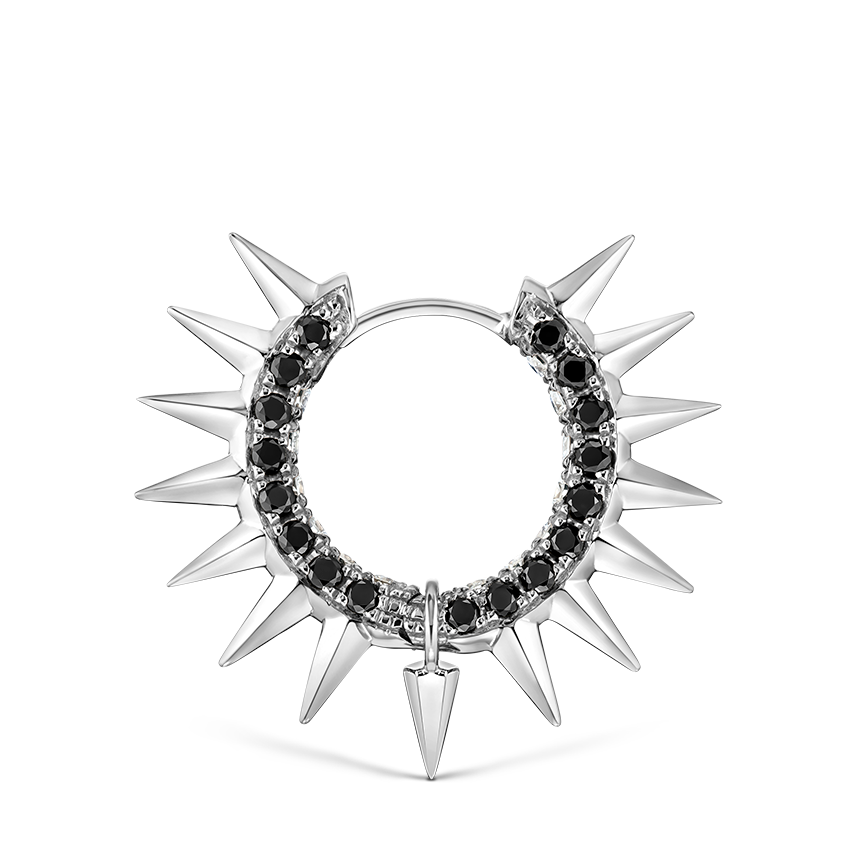 Metal Mohawk with Black and White Diamond Pavé Hoop Earring