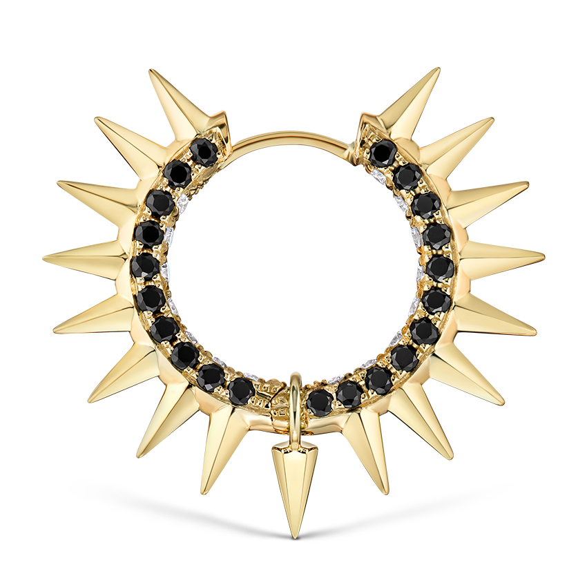 Metal Mohawk with Black and White Diamond Pavé Hoop Earring