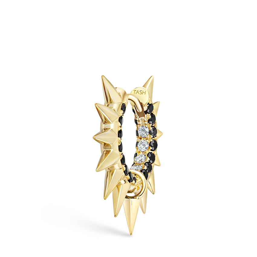 Metal Mohawk with Black and White Diamond Pavé Hoop Earring