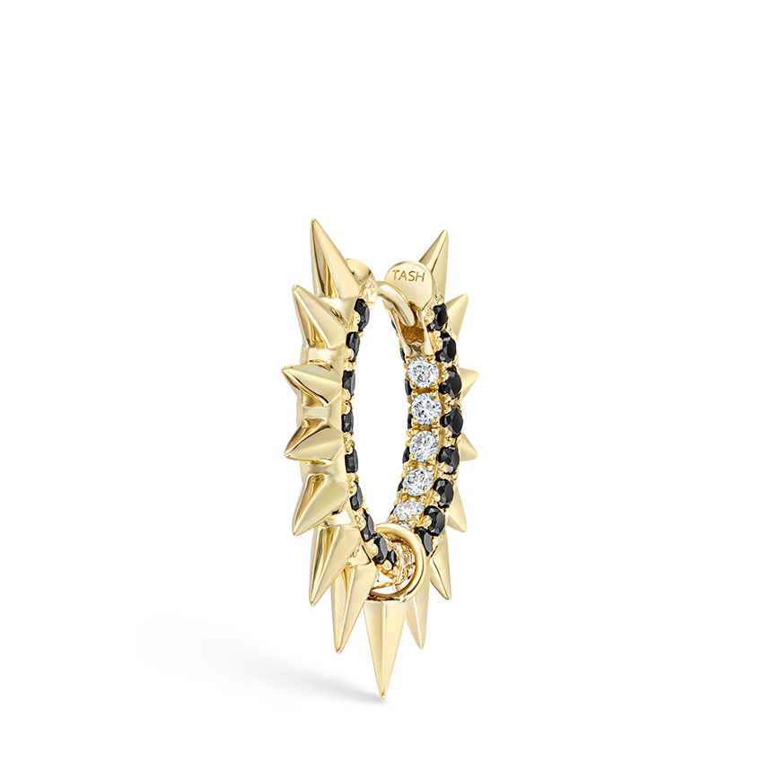 Metal Mohawk with Black and White Diamond Pavé Hoop Earring