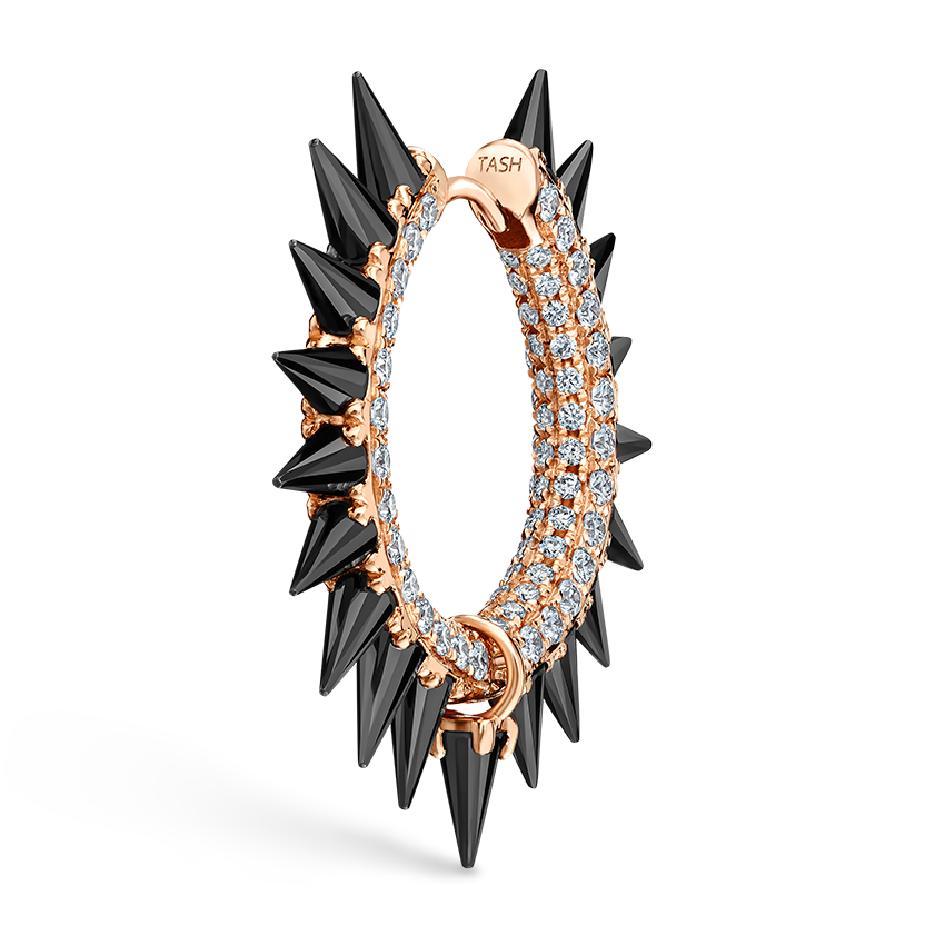 Black Moissanite Mohawk and Diamond Pavé Hoop Earring