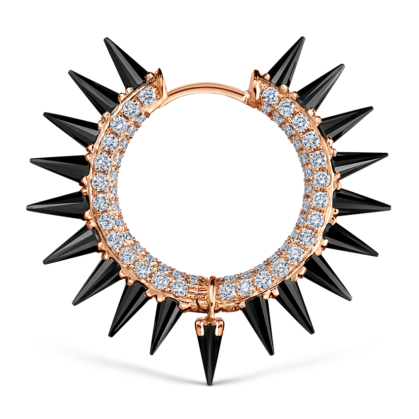 Black Moissanite Mohawk and Diamond Pavé Hoop Earring