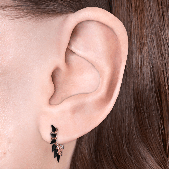 Black Moissanite Mohawk and Diamond Pavé Hoop Earring