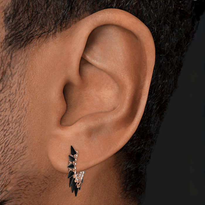 Black Moissanite Mohawk and Diamond Pavé Hoop Earring