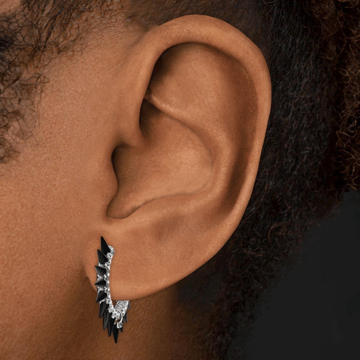 Black Moissanite Mohawk and Diamond Pavé Hoop Earring
