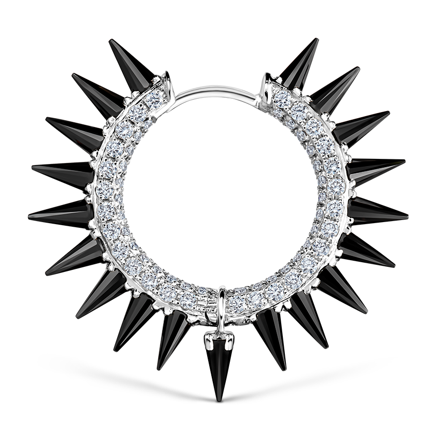 Black Moissanite Mohawk and Diamond Pavé Hoop Earring