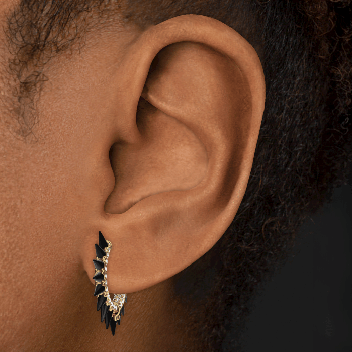 Black Moissanite Mohawk and Diamond Pavé Hoop Earring