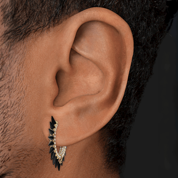 Black Moissanite Mohawk and Diamond Pavé Hoop Earring