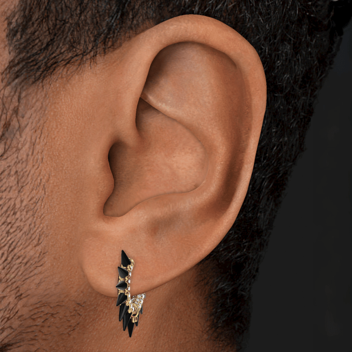 Black Moissanite Mohawk and Diamond Pavé Hoop Earring