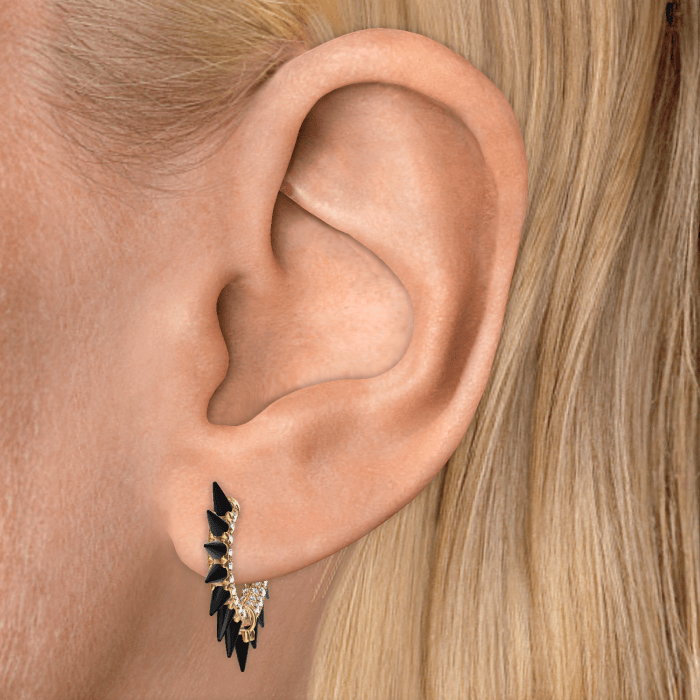 Black Moissanite Mohawk and Diamond Pavé Hoop Earring