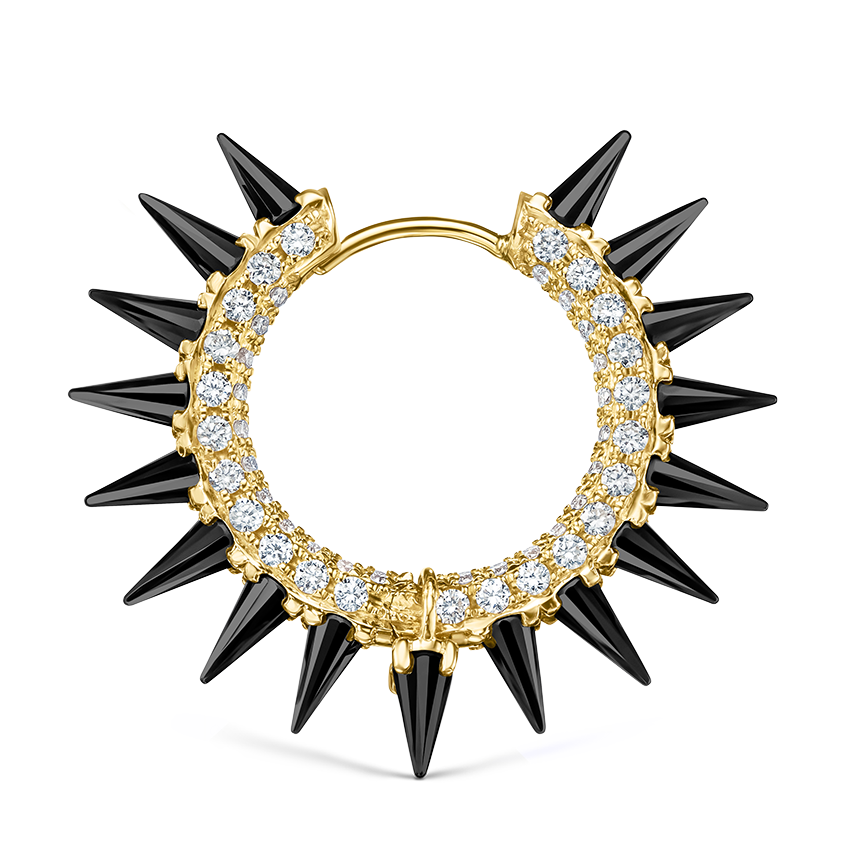 Black Moissanite Mohawk and Diamond Pavé Hoop Earring