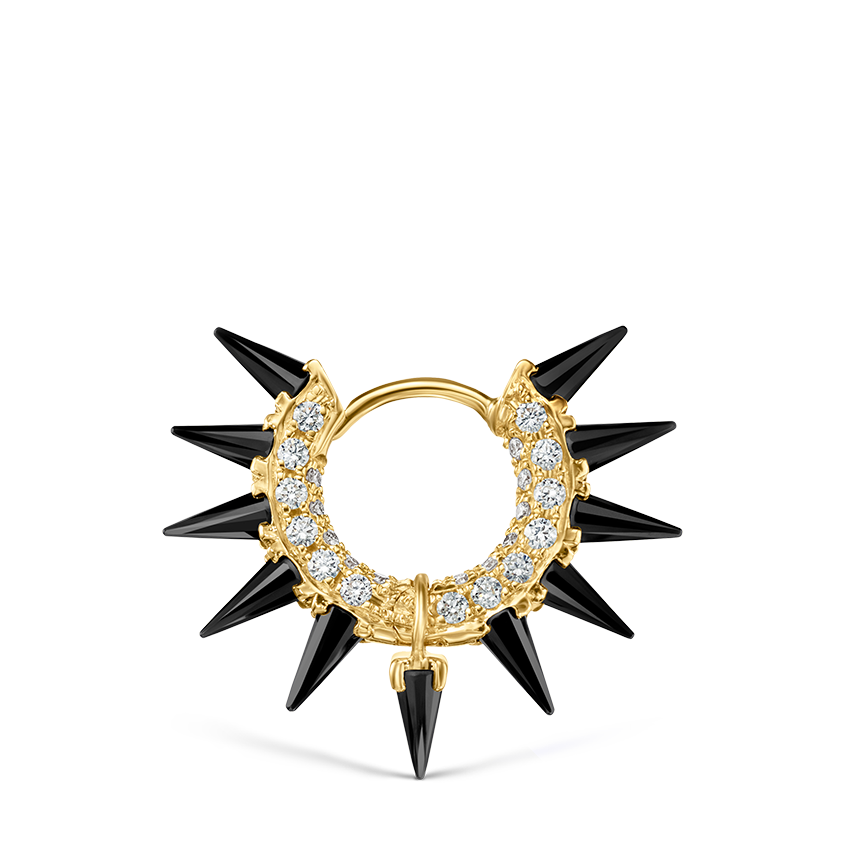 Black Moissanite Mohawk and Diamond Pavé Hoop Earring