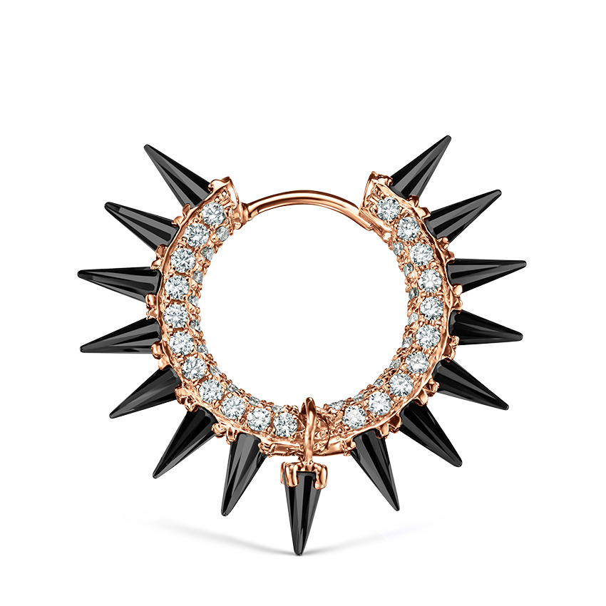Black Moissanite Mohawk and Diamond Pavé Hoop Earring